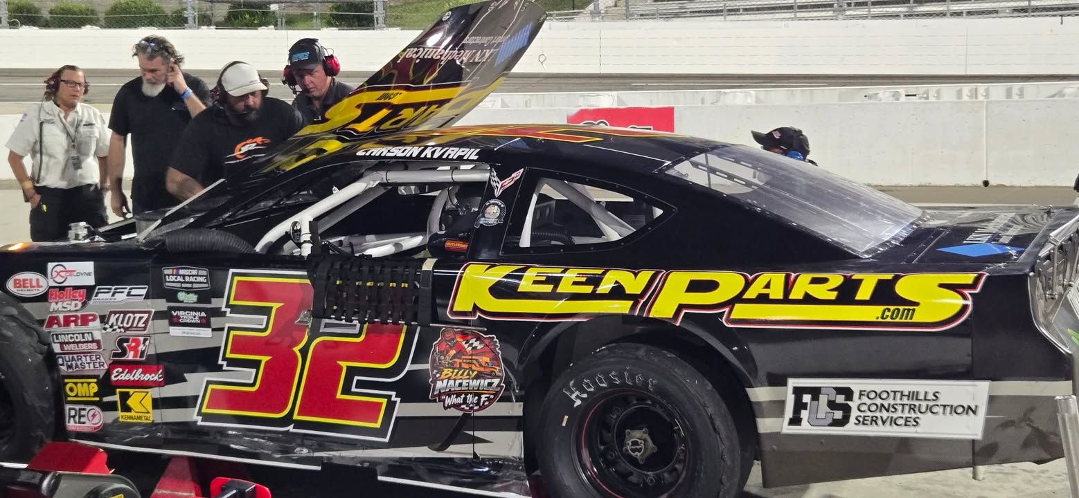 Carson Kvapil brings his machine to pit road on lap 56 in the Valley Star Credit Union ...